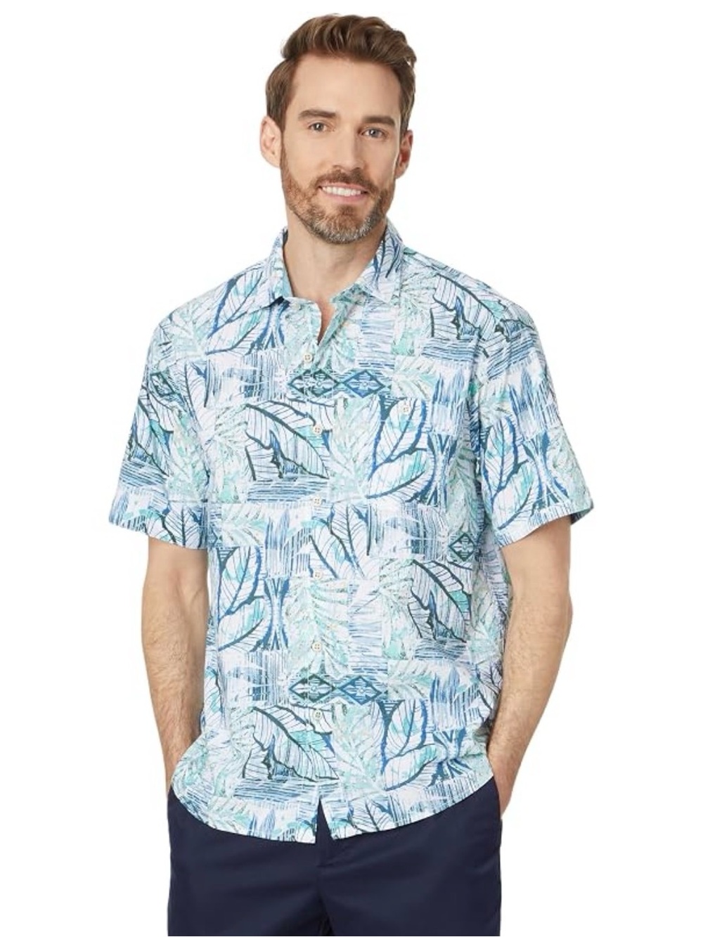 Tommy Bahama Nova Wave Bermuda Batik Short-Sleeve Shirt in Blue Freeze XXL Tall
